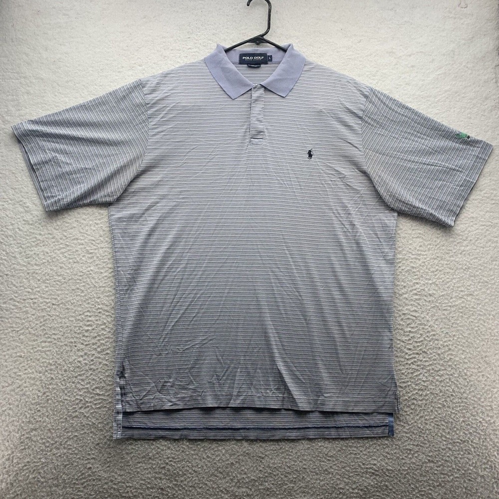 Ralph Lauren Polo Golf Shirt Mens Large Blue White Striped Pima Cotton‎ Preppy